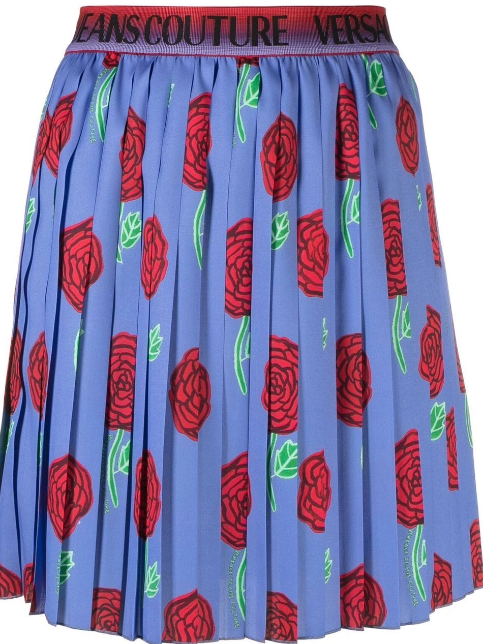 Affordable Women Jeans Couture logo-waistband Versace pleated miniskirt 0727